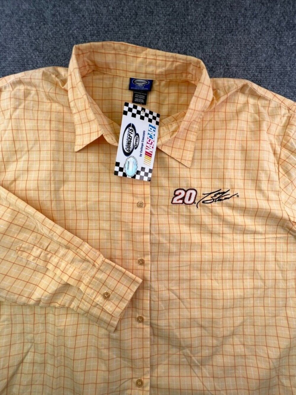 Concepts Sport Nascar Racing Tony Stewart #20 Button Up Shirt Size L/XL Orange